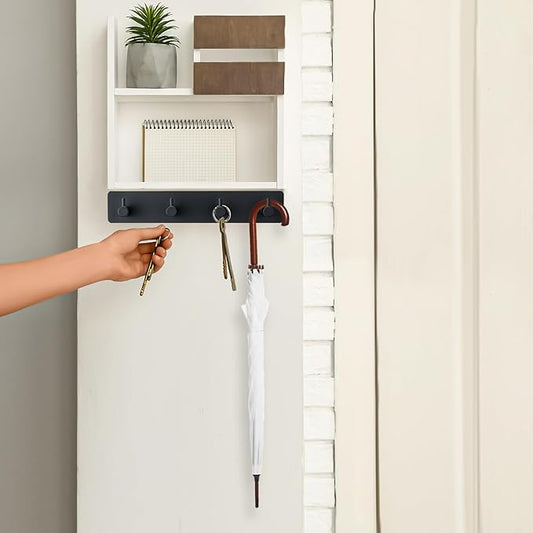 Key Holder  4-Hook Adhesive Organizer | Easy Wall Mount
