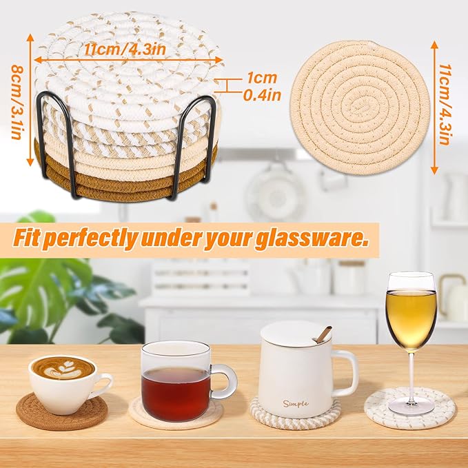 Wovino Minimalist Cotton Drink Coasters - 8pc/set