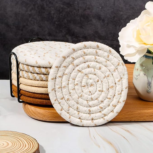 Wovino Minimalist Cotton Drink Coasters - 8pc/set