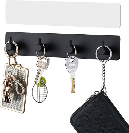 Key Holder  4-Hook Adhesive Organizer | Easy Wall Mount