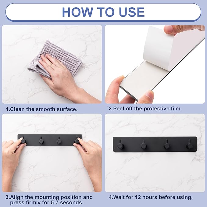 Key Holder  4-Hook Adhesive Organizer | Easy Wall Mount
