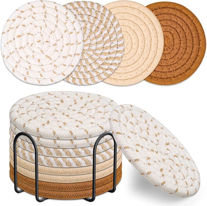 Wovino Minimalist Cotton Drink Coasters - 8pc/set