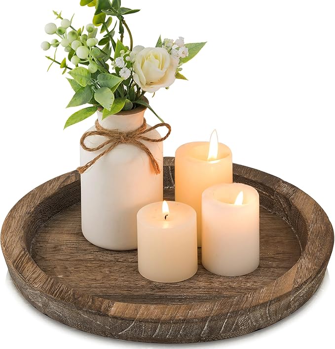 Rustic Decorative Wooden Candle Plate Tray - Farmhouse Style
