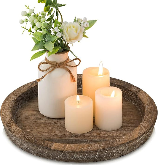 Rustic Decorative Wooden Candle Plate Tray - Farmhouse Style