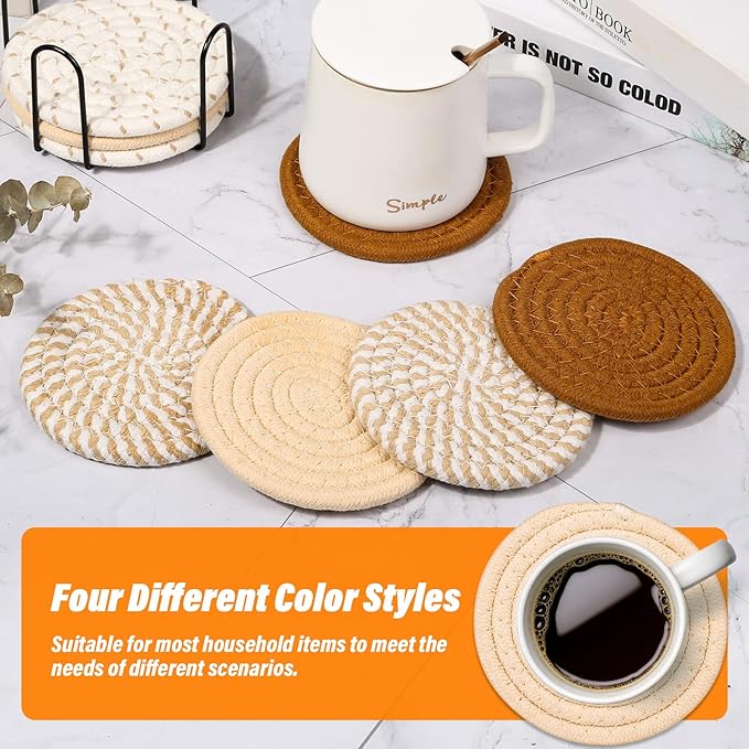 Wovino Minimalist Cotton Drink Coasters - 8pc/set