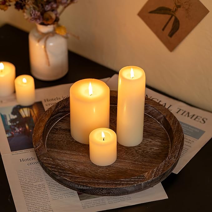 Rustic Decorative Wooden Candle Plate Tray - Farmhouse Style